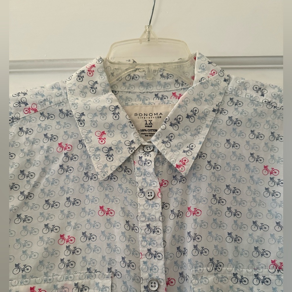 Sonoma Bicycle Print Shirt - Blue and Pink Size 1X - Picture 2 of 4